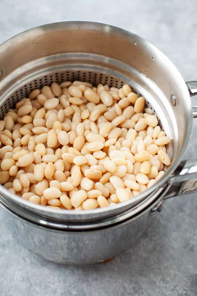 soaked white beans. in large soup pot. drained.