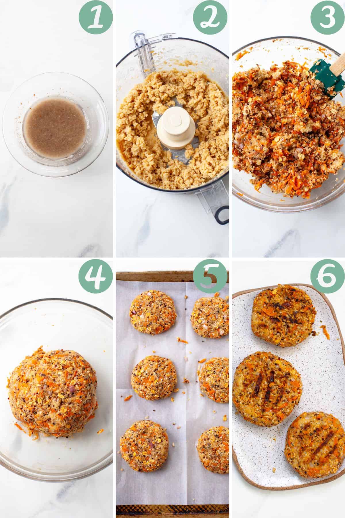 graphic how to make vegan chickpea burgers step by step